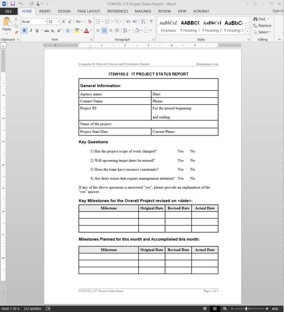 It Project Status Report Template | Itsw102 2 With Regard To Development Status Report Template