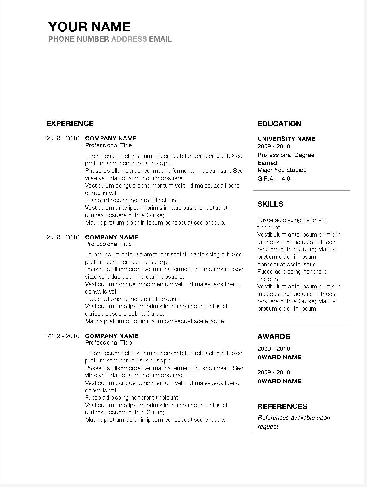 Job Winning Resume Templates For Microsoft Word & Apple Pages Intended For Free Resume Template Microsoft Word