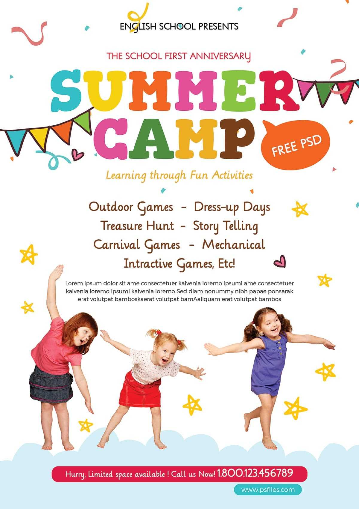 Kids Summer Camp Party Free Psd Flyer Template – Free Psd In Free Summer Camp Flyer Template