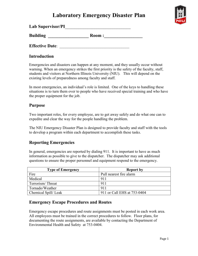 Lab Emergency Response Plan Template Pertaining To Emergency Drill Report Template