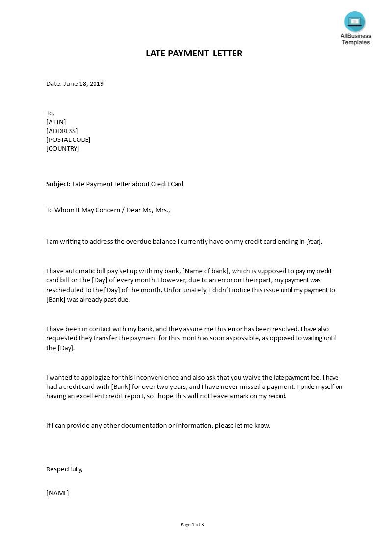 Late Payment Letter About Credit Card | Templates At In Credit Card Bill Template