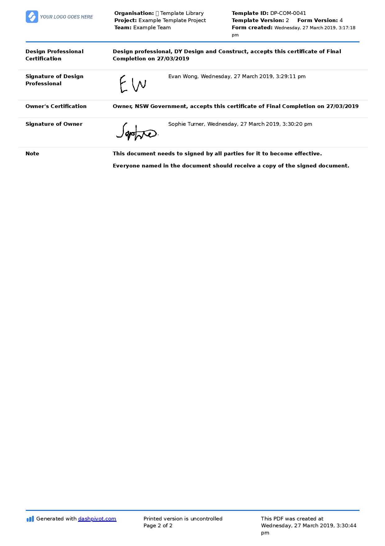 Letter Of Completion Of Work Sample (Use Or Copy For Yourself) Inside Construction Certificate Of Completion Template