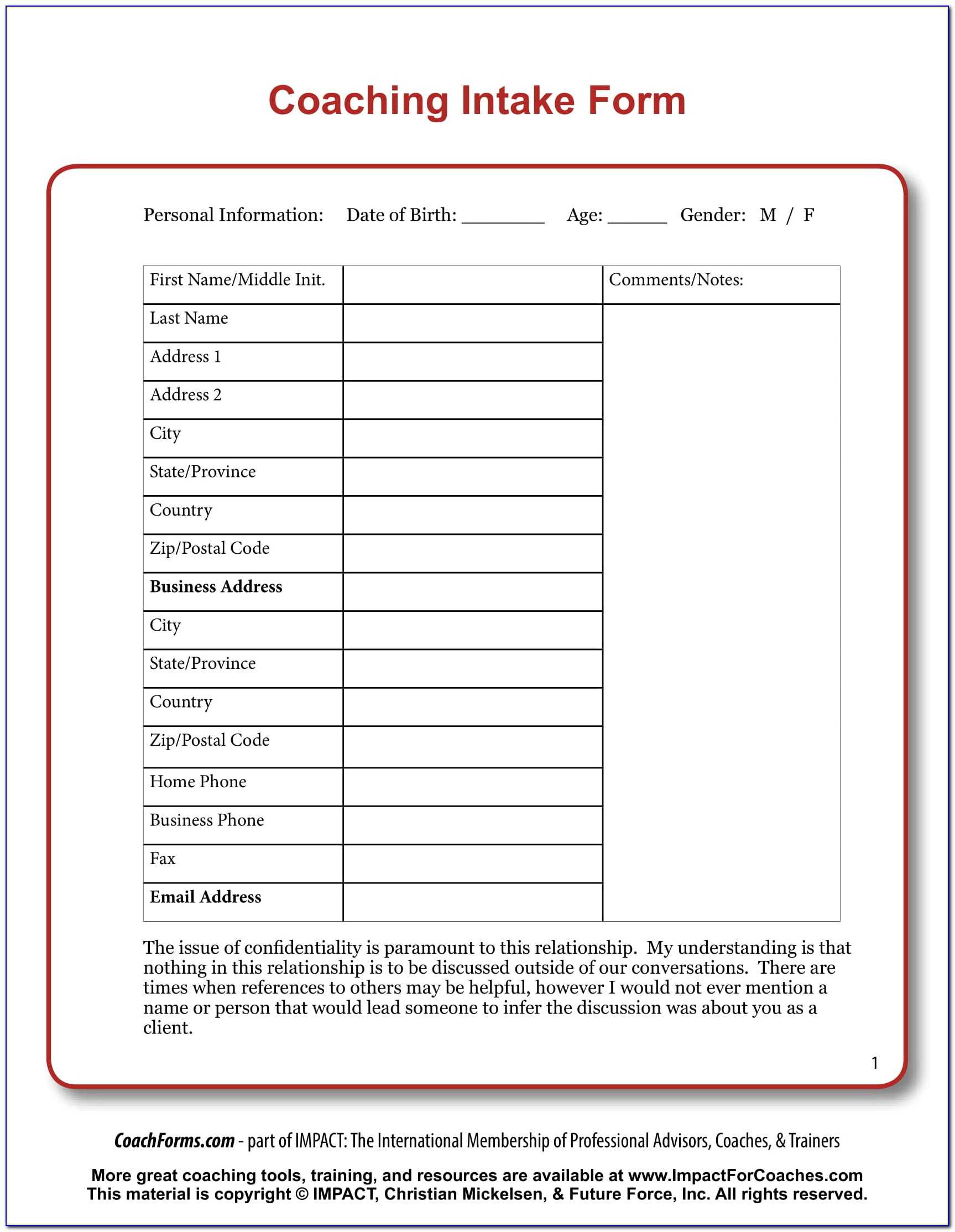 Life Coaching Intake Form Template – Form : Resume Examples With Regard To Coaching Notes Template