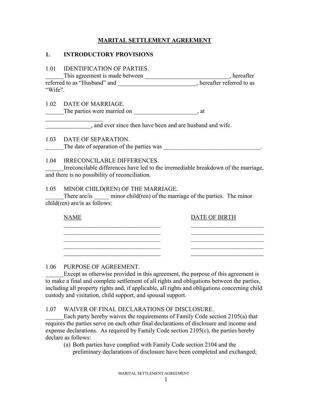 Marital Settlement Agreement Template Ohio – Templates Inside Divorce Settlement Agreement Template