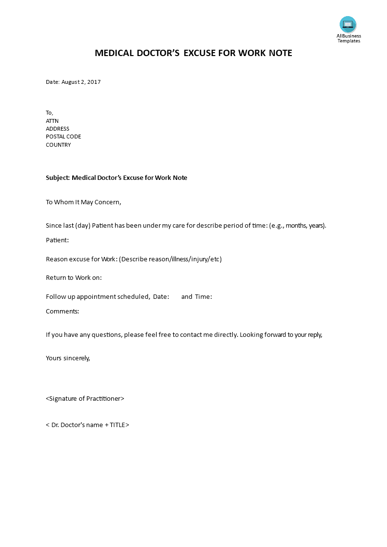 Medical Doctors Note For Work | Templates At In Dr Notes Templates