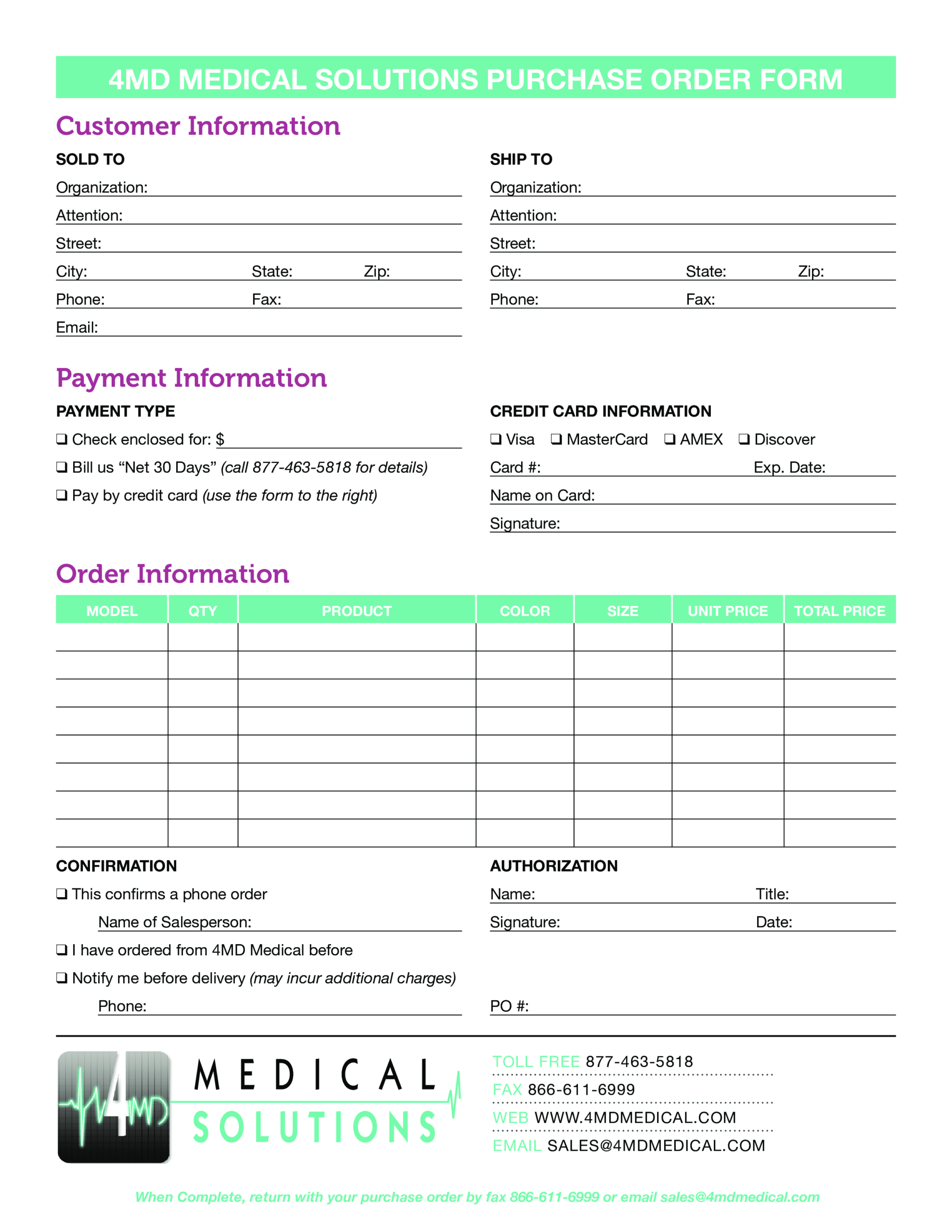 Medical Purchase Order Form | Templates At Throughout Customer Information Card Template