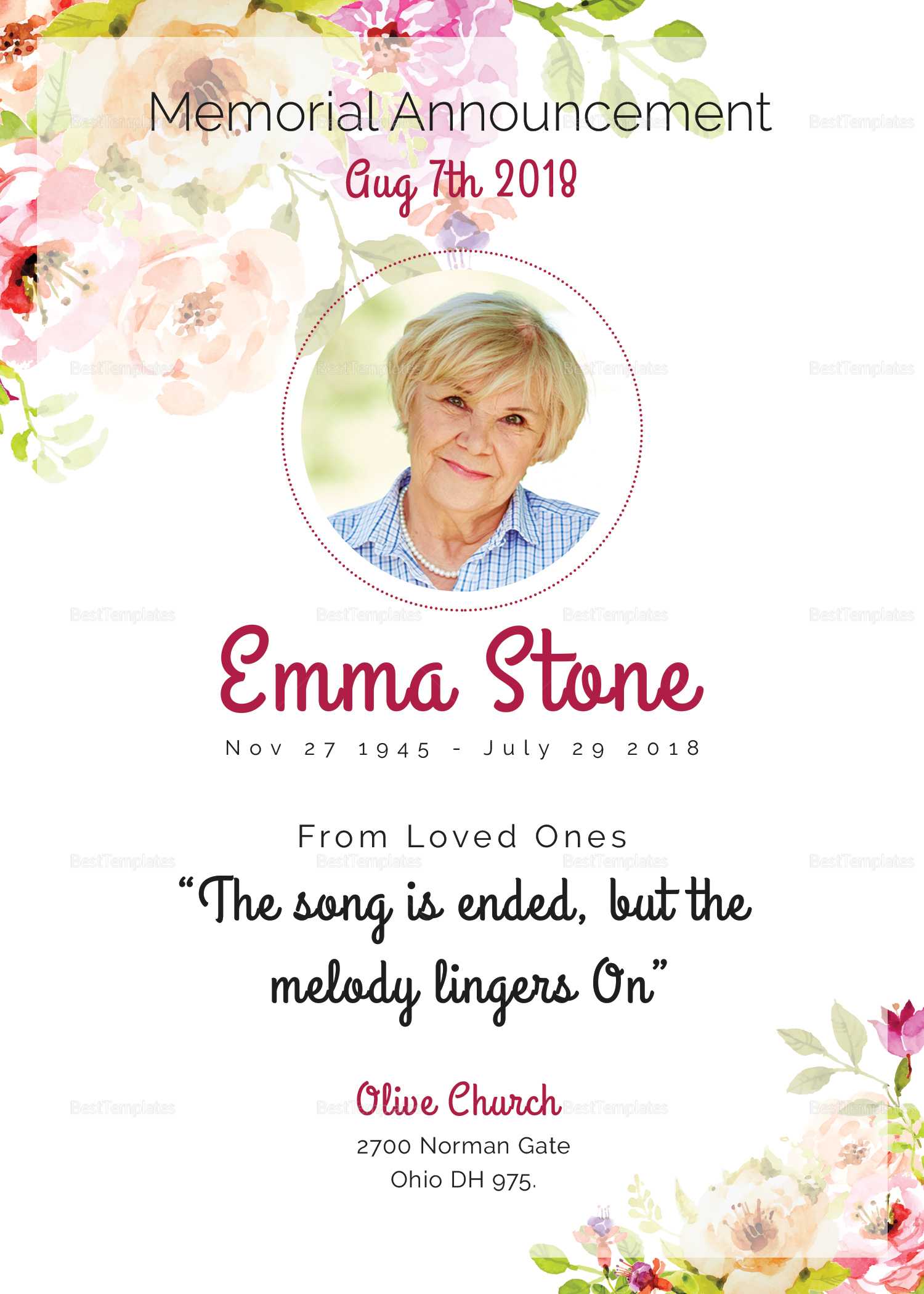 Memorial Announcements Template – Colona.rsd7 Throughout Funeral Invitation Card Template