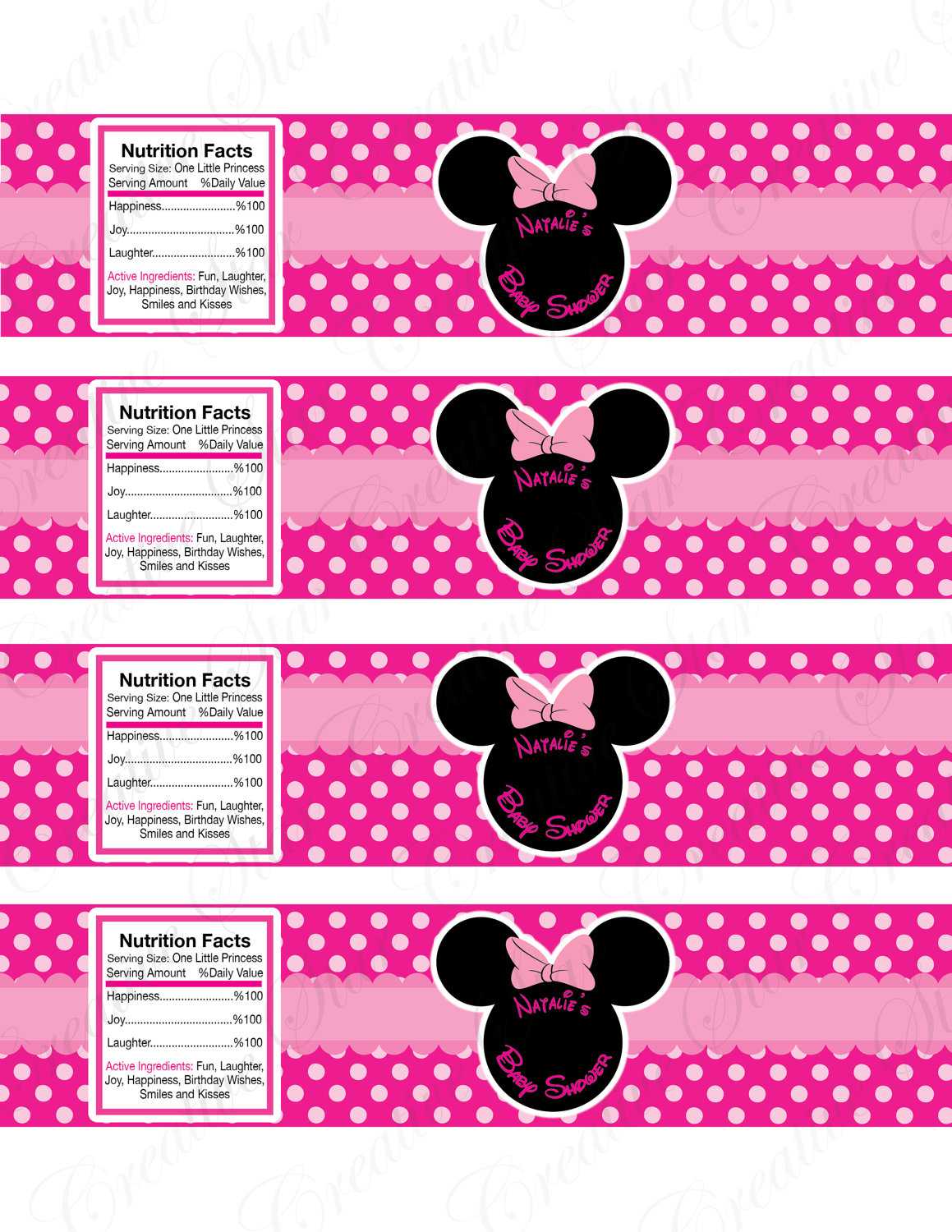 Minnie Mouse Water Bottle Labels For Baby Shower • Baby Regarding Free Water Bottle Labels For Baby Shower Template