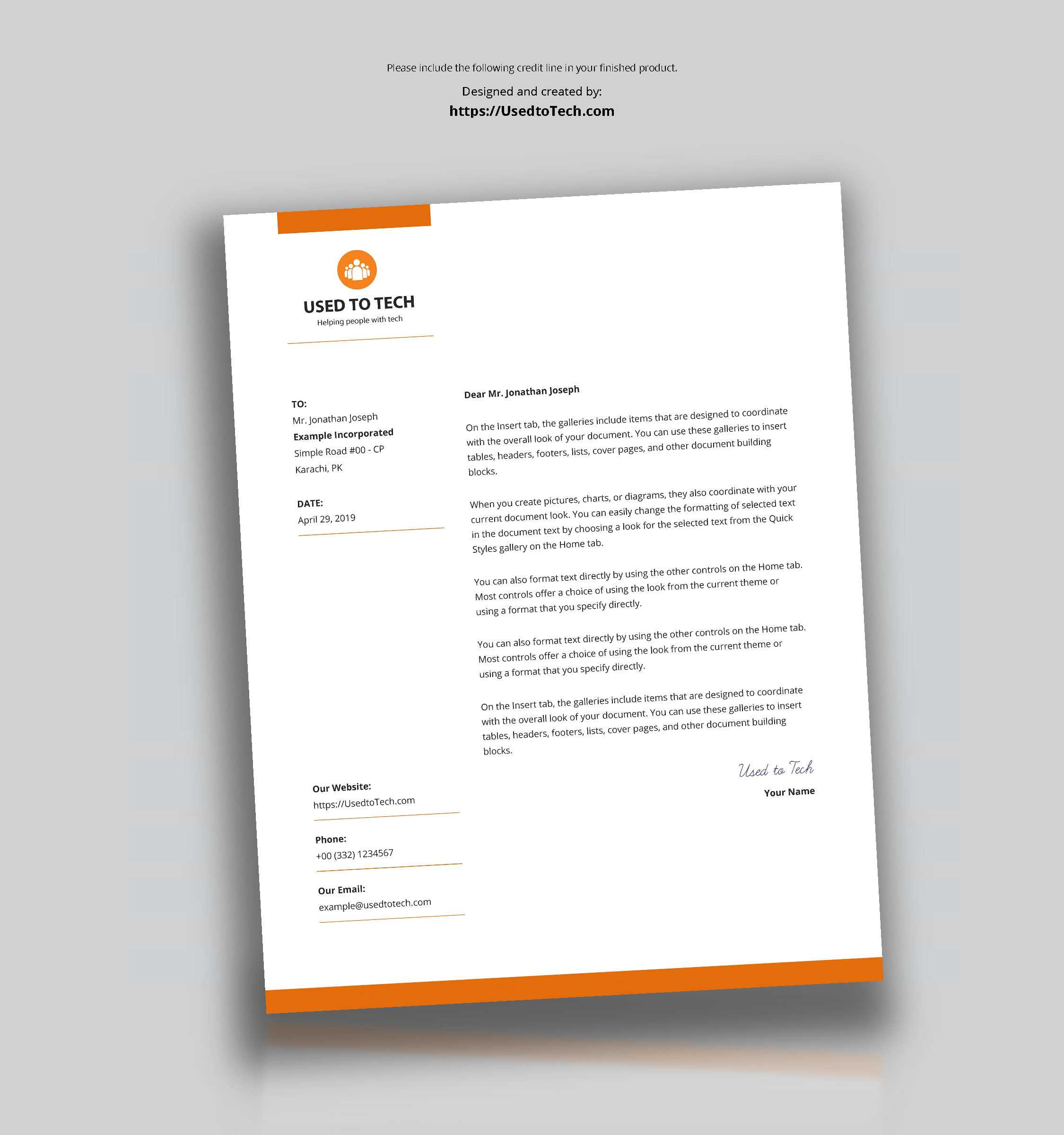 Modern Letterhead Template In Microsoft Word Free – Used To Tech Throughout Company Letterhead Template Word