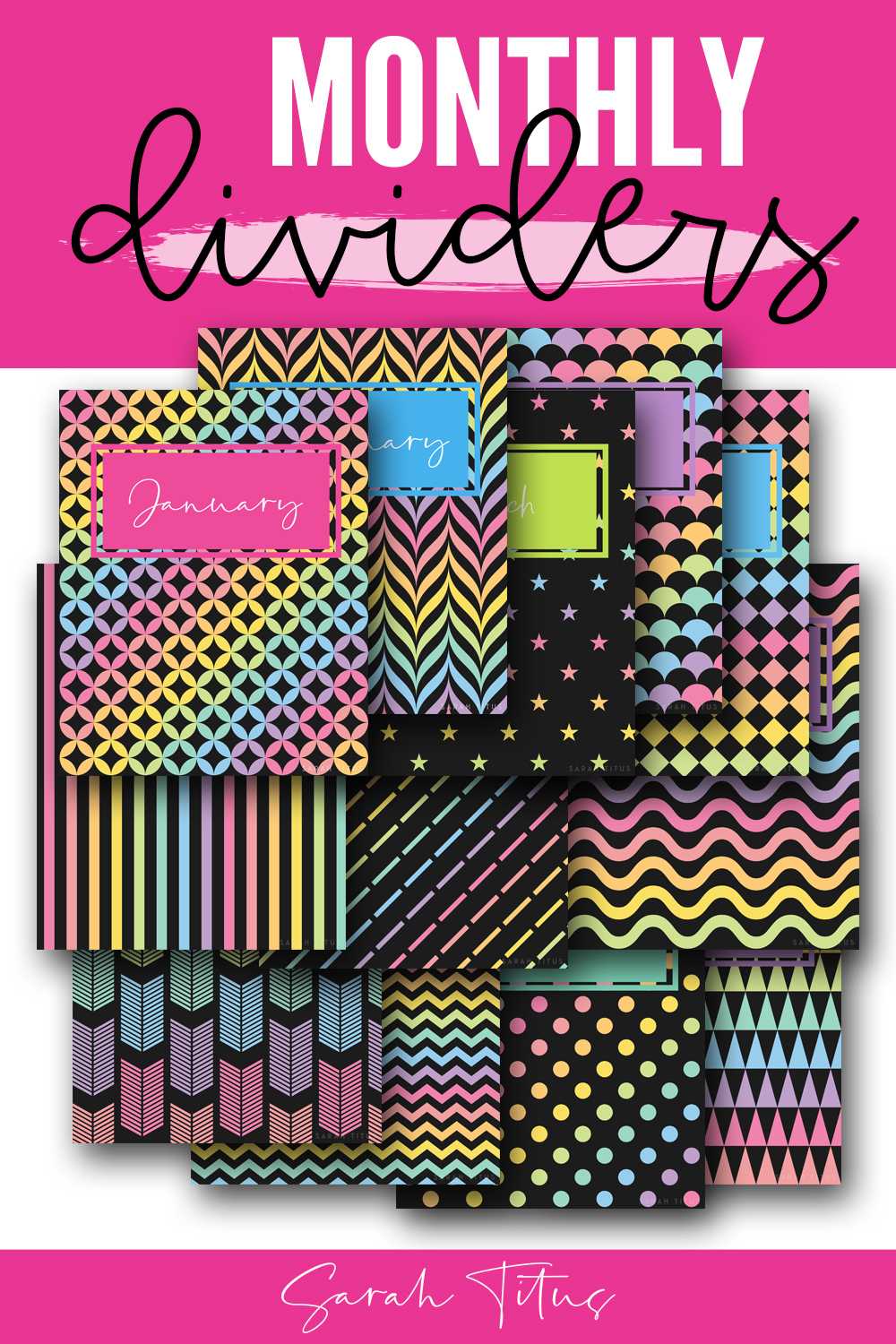 Monthly Free Printable Binder Covers / Dividers – Sarah Titus In Free Printable Binder Cover Templates