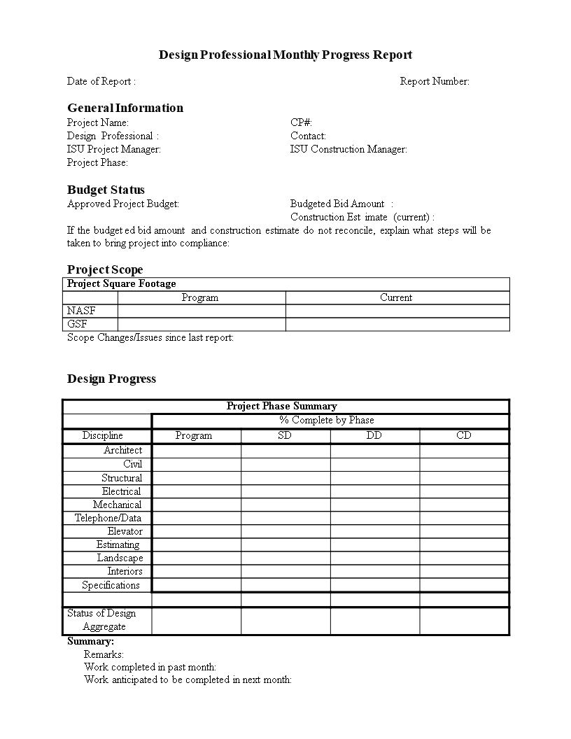 Monthly Progress Report In Word | Templates At Intended For Construction Status Report Template