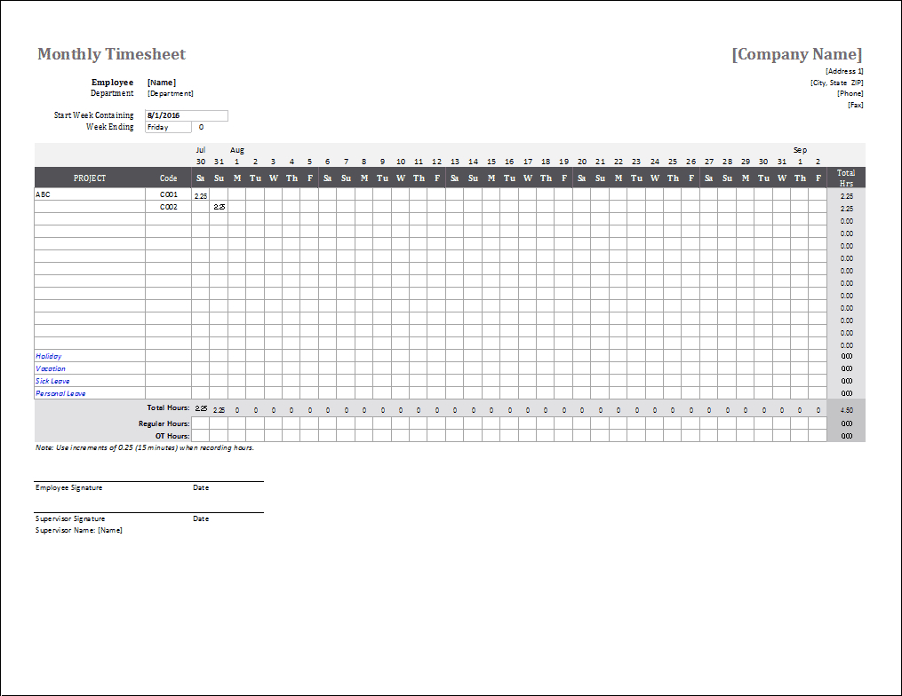 Monthly Timesheet Template For Excel And Google Sheets With Regard To Excel Timesheet Template With Formulas