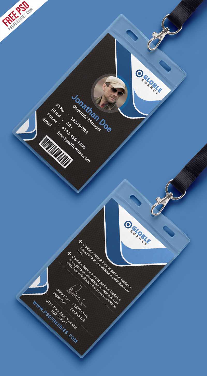 Multipurpose Dark Office Id Card Free Psd Template Intended For College Id Card Template Psd