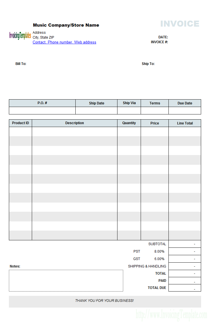 Music Store Invoice Template (Retail) With Excel Templates For Retail Business