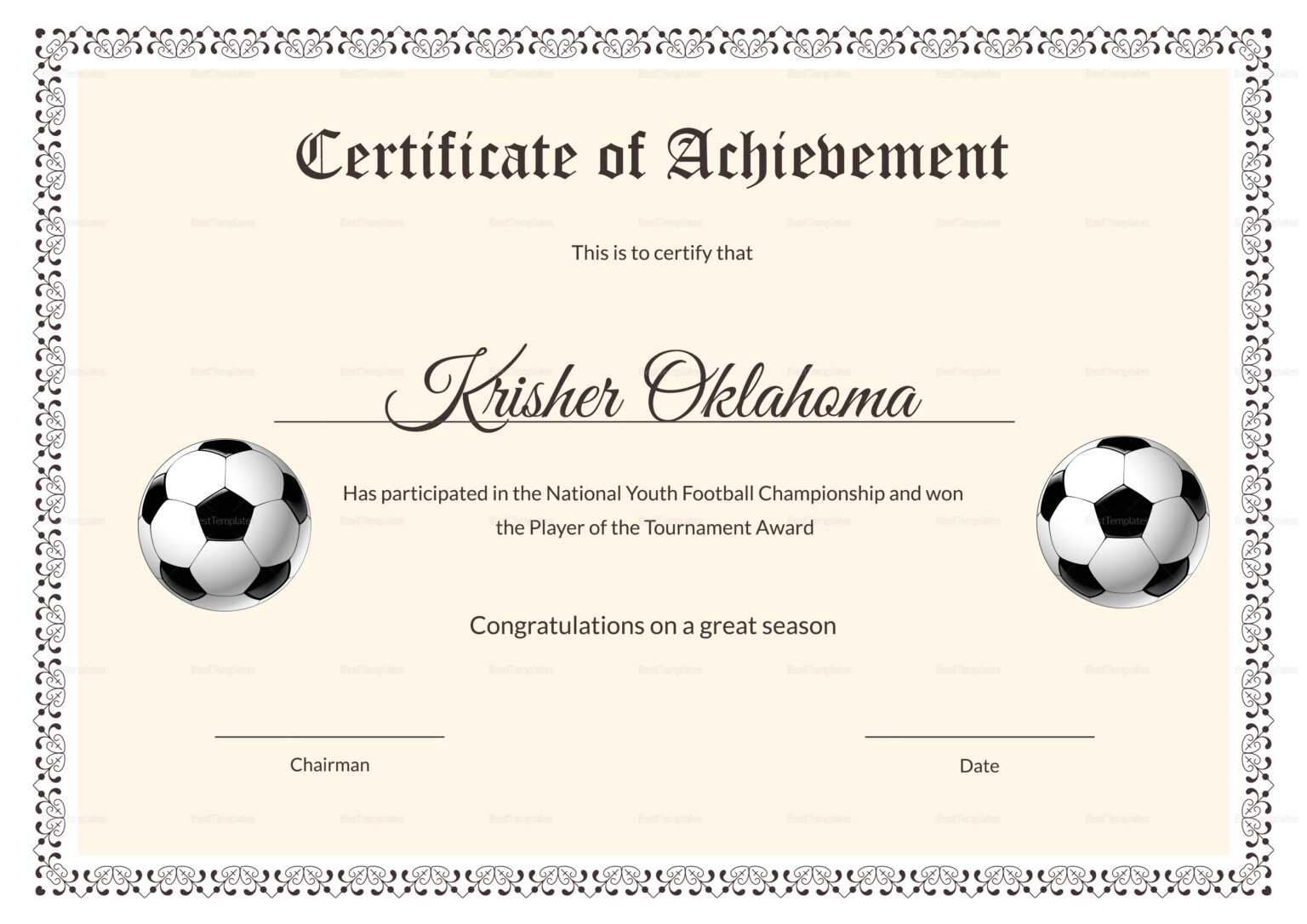 National Youth Football Certificate Template Throughout Football