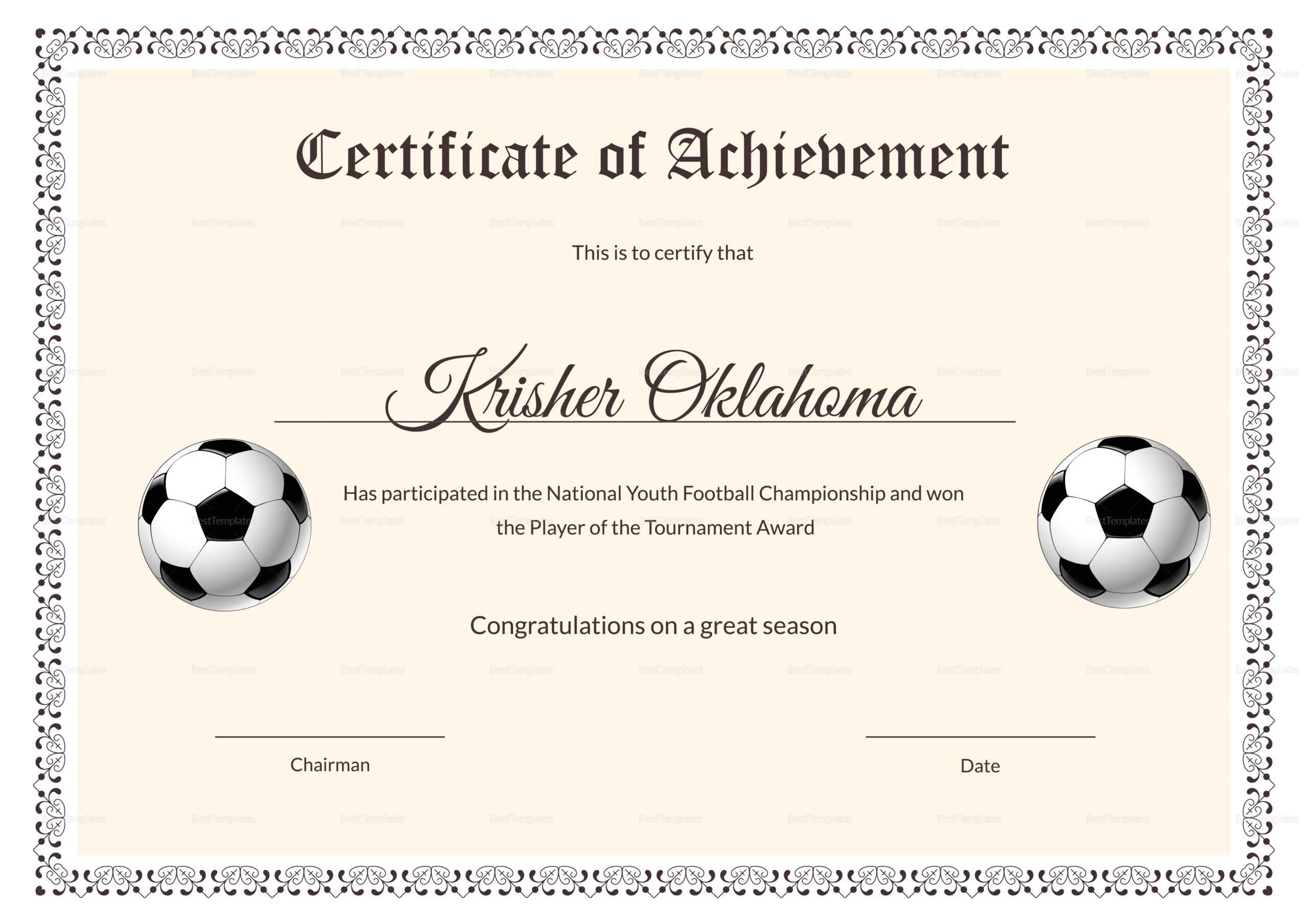 National Youth Football Certificate Template Throughout Football Certificate Template