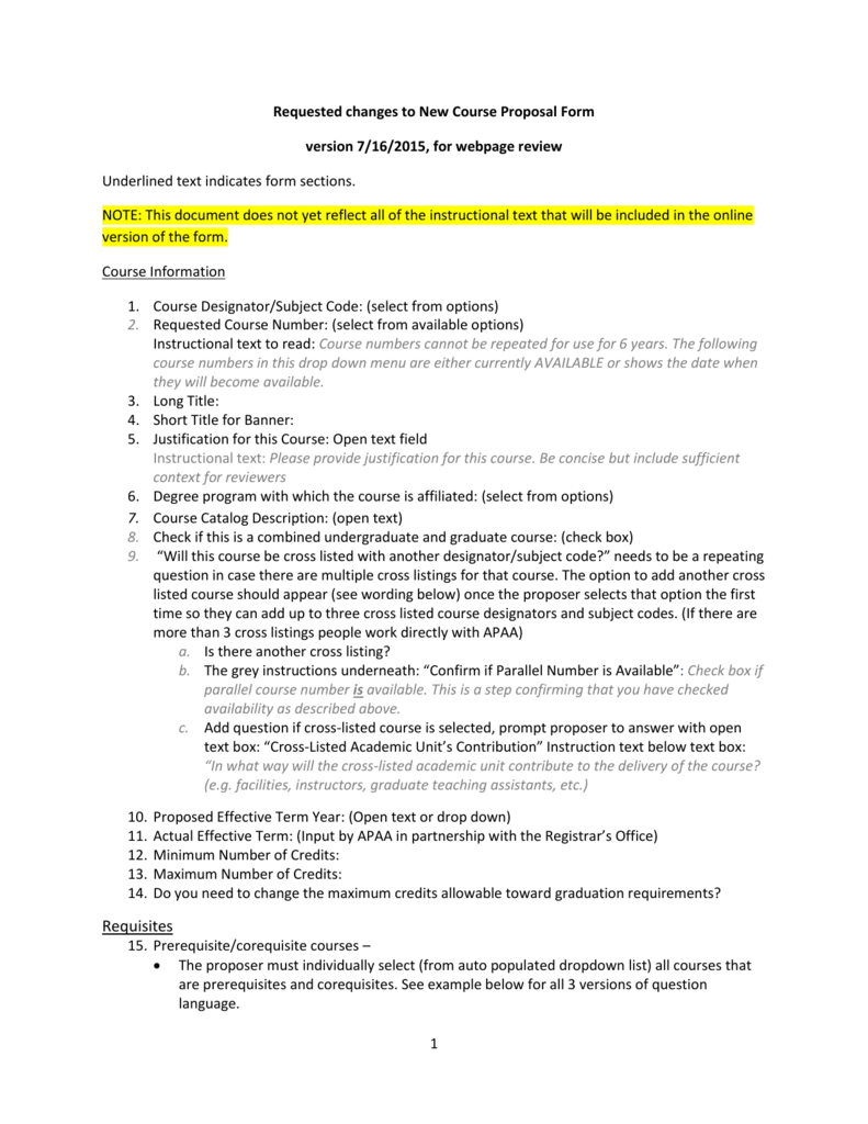 New Course Proposal Form – Oregon State University With Course Proposal Template