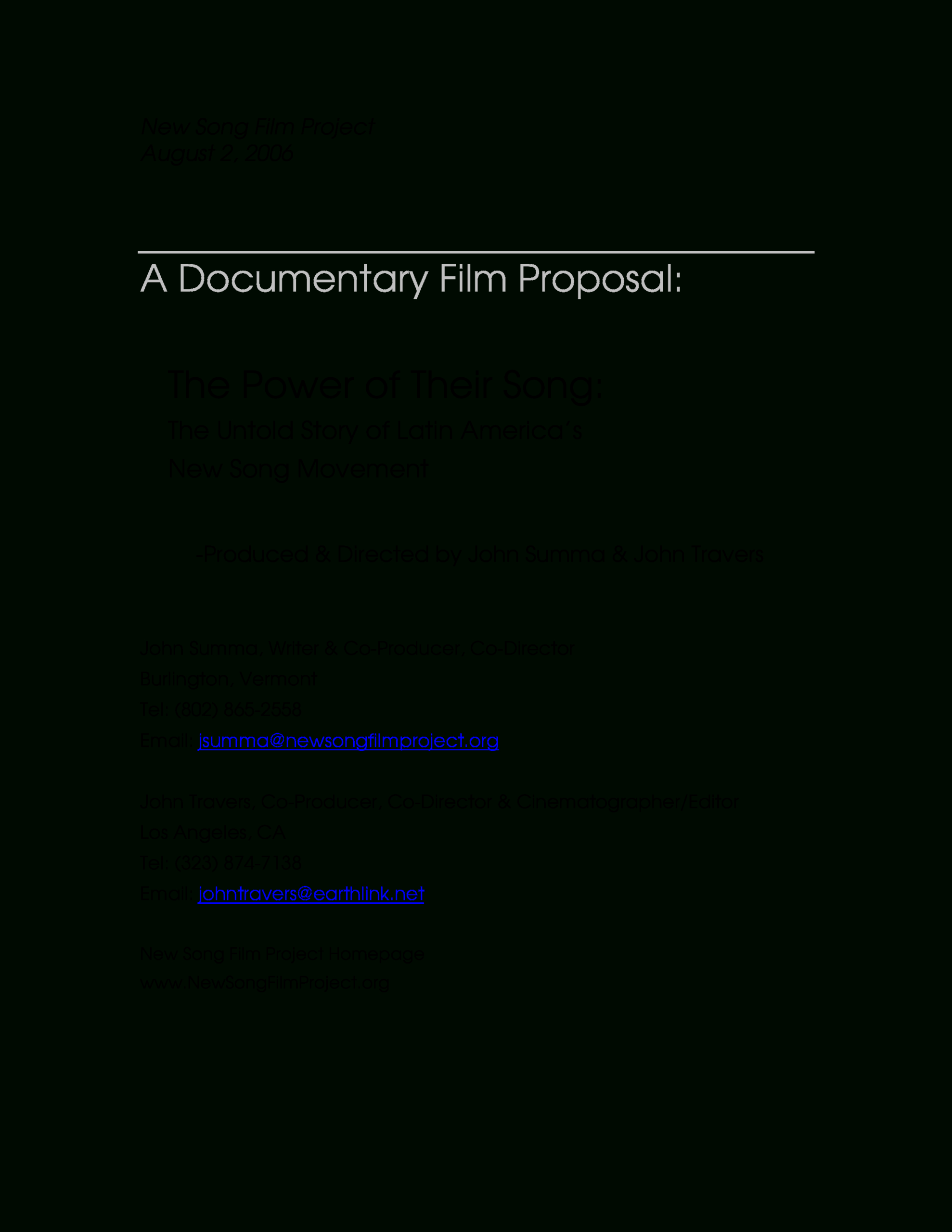 New Song Film Proposal | Templates At Allbusinesstemplates In Documentary Proposal Template
