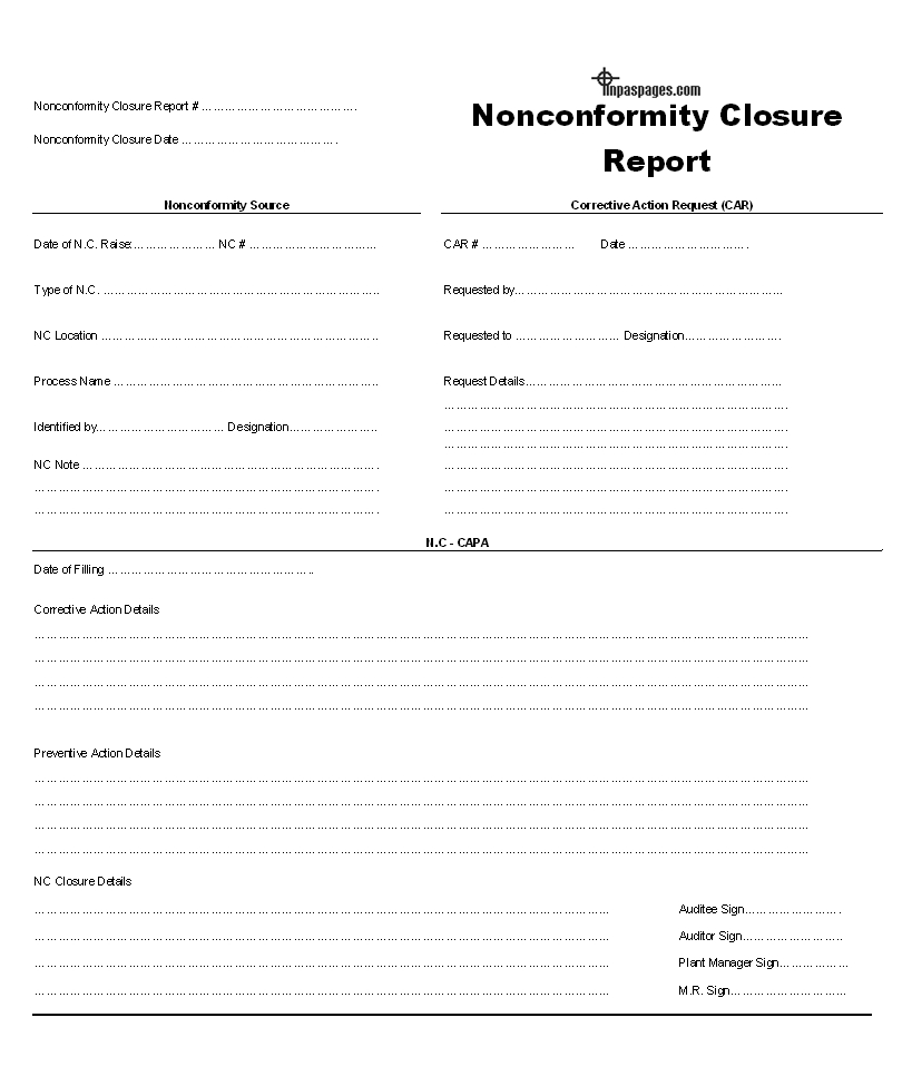 Nonconformity Closure Report Format Intended For Closure Report Template