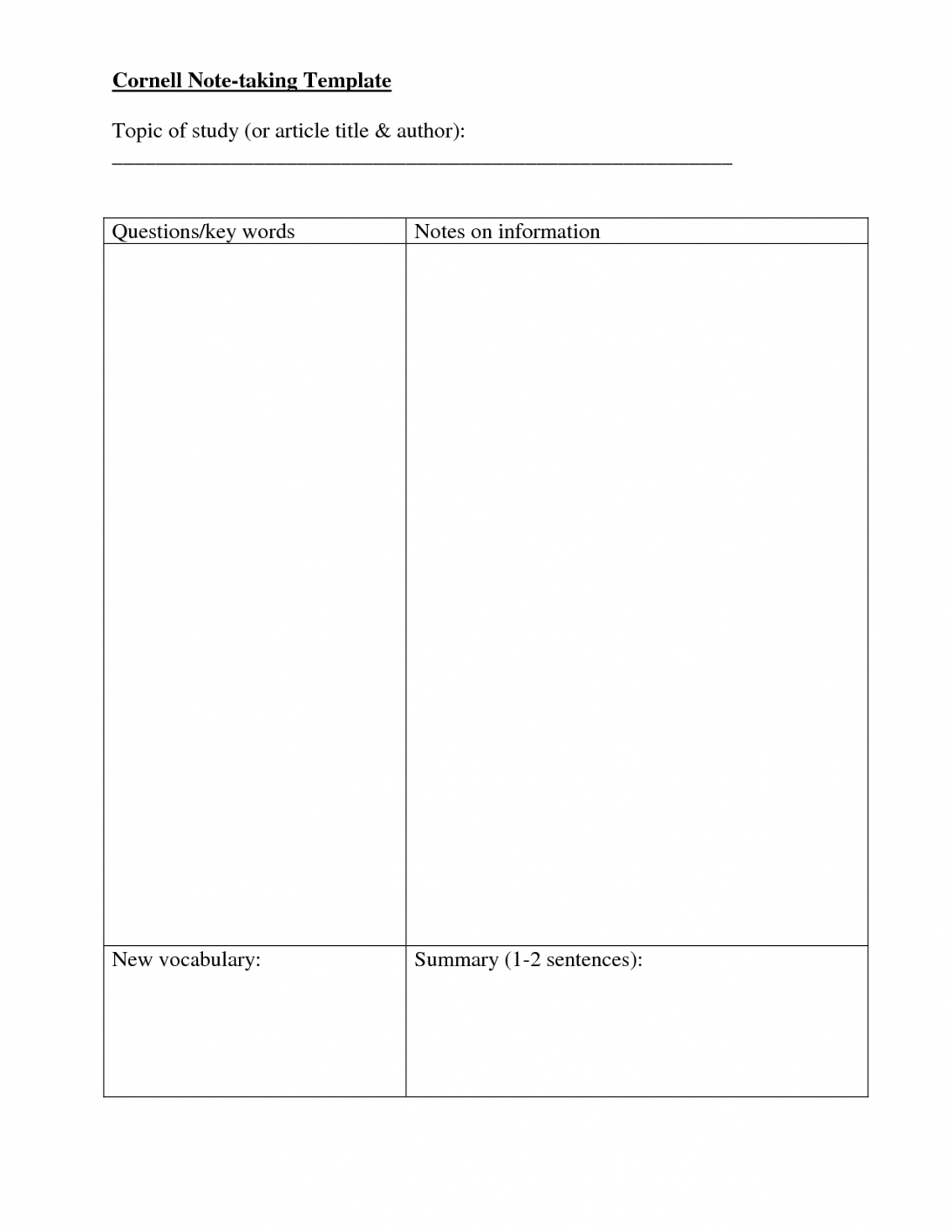 Note Taking Template Free Download Pdf Microsoft Word With Regard To Cornell Note Taking Template Word