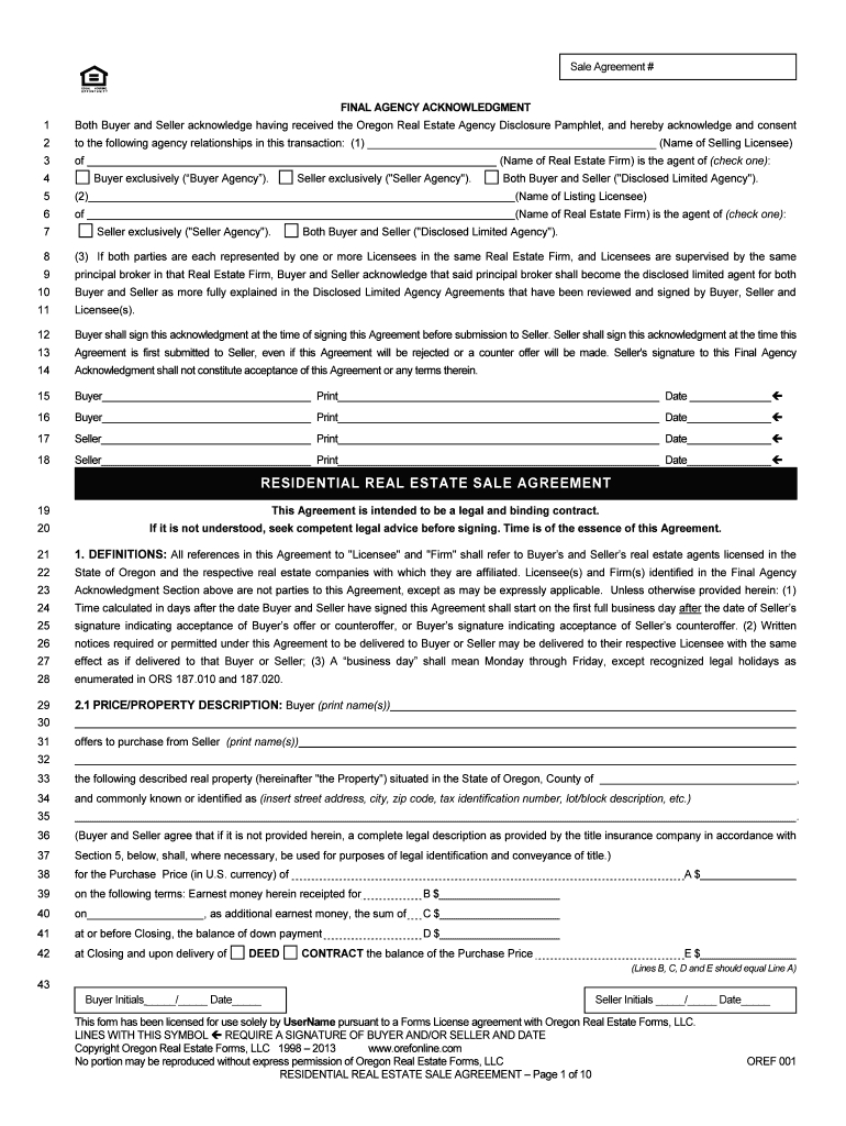 Oregon Real Estate Forms Free – Fill Online, Printable With Regard To Free Real Estate Purchase Agreement Template