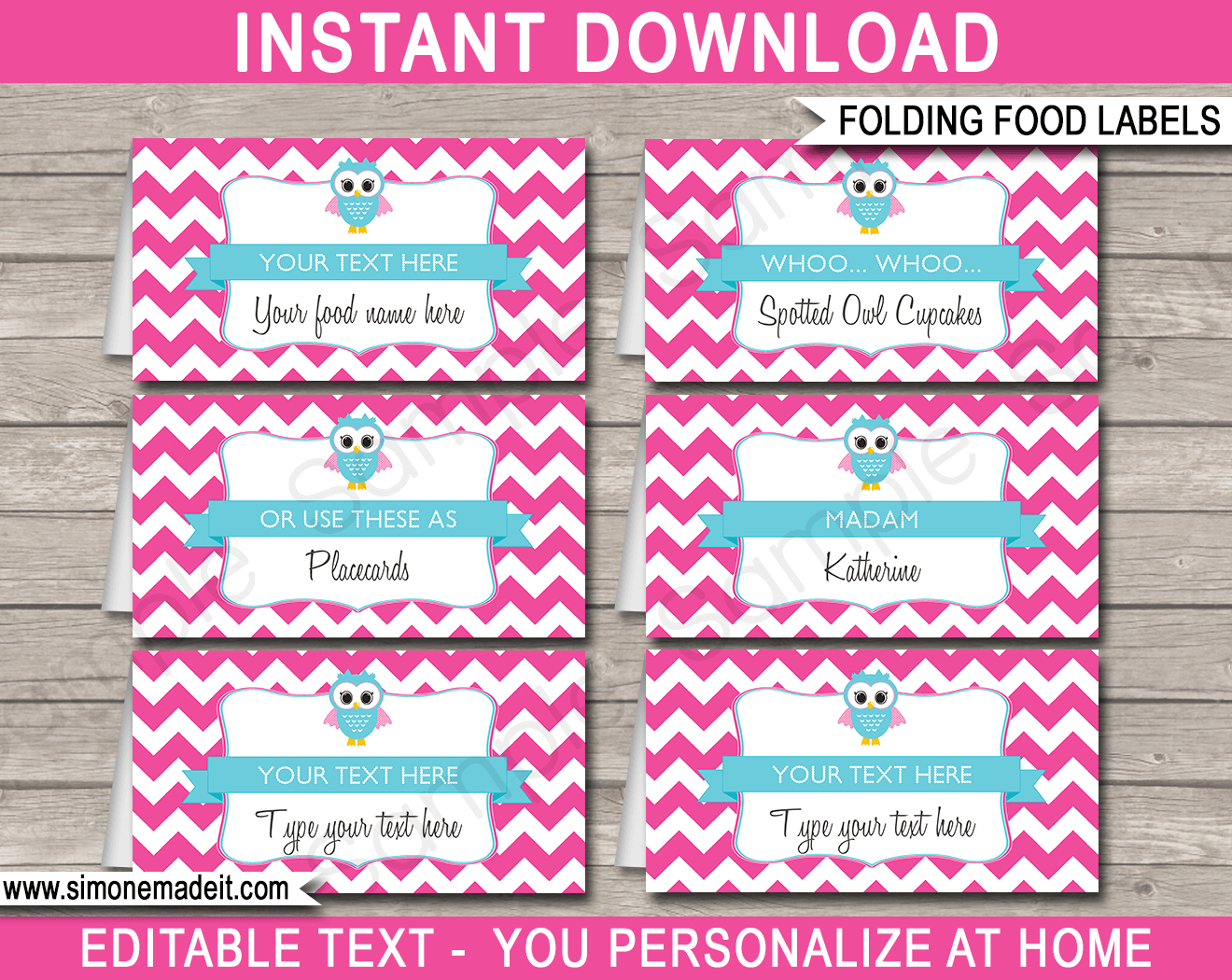 Owl Party Food Labels Template – Pink Chevron Inside Food Label Template For Party