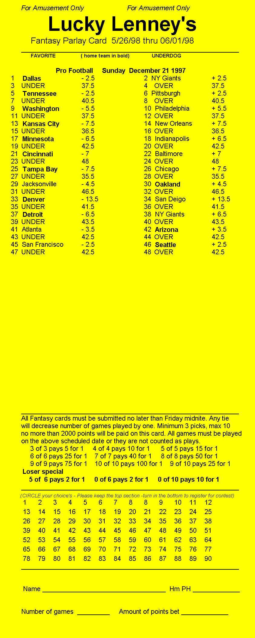 Parlay Card Designer – Sample Printout Regarding Football Betting Card Template