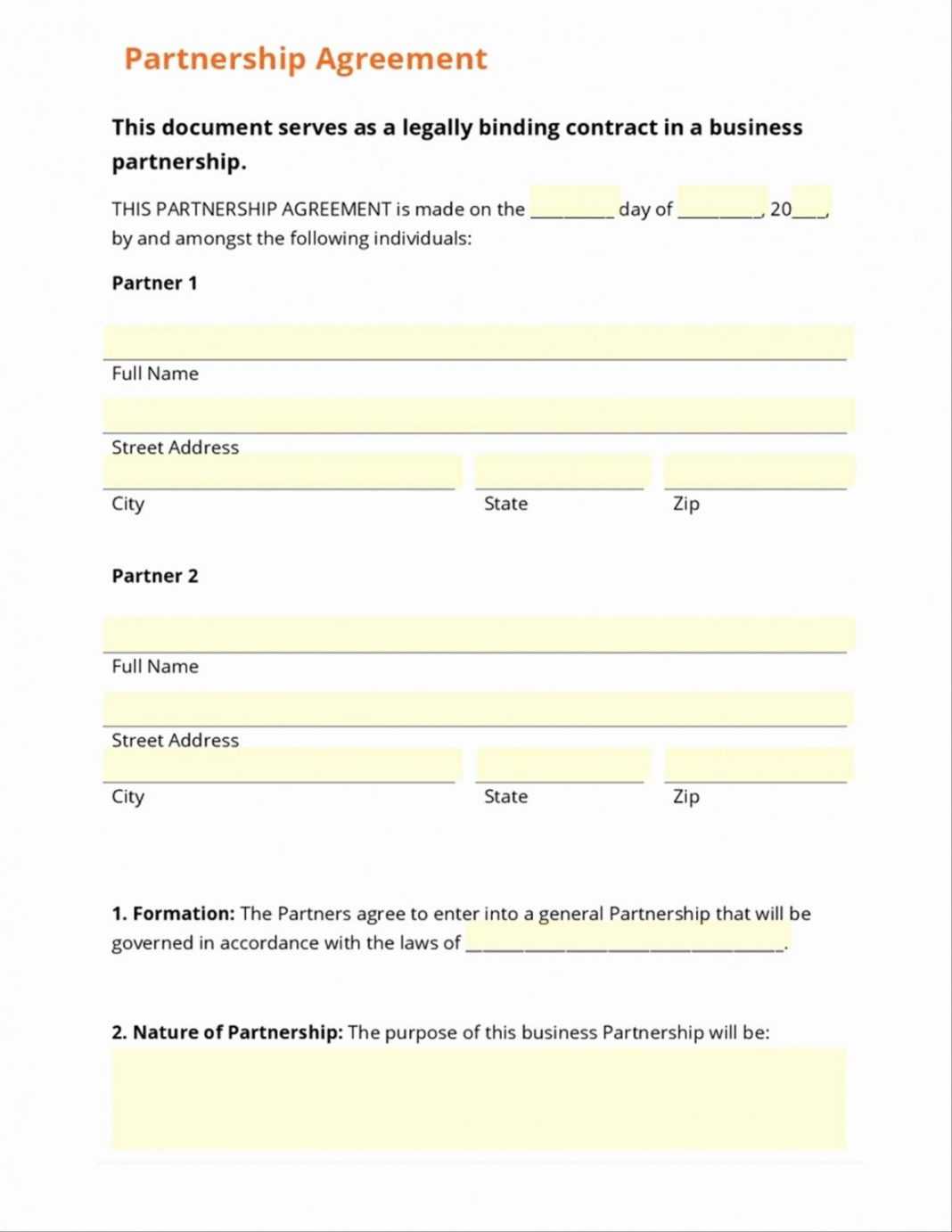 Partnership Agreement Checklist Joint Tenancy Template Free In Free Business Partnership Agreement Template Uk