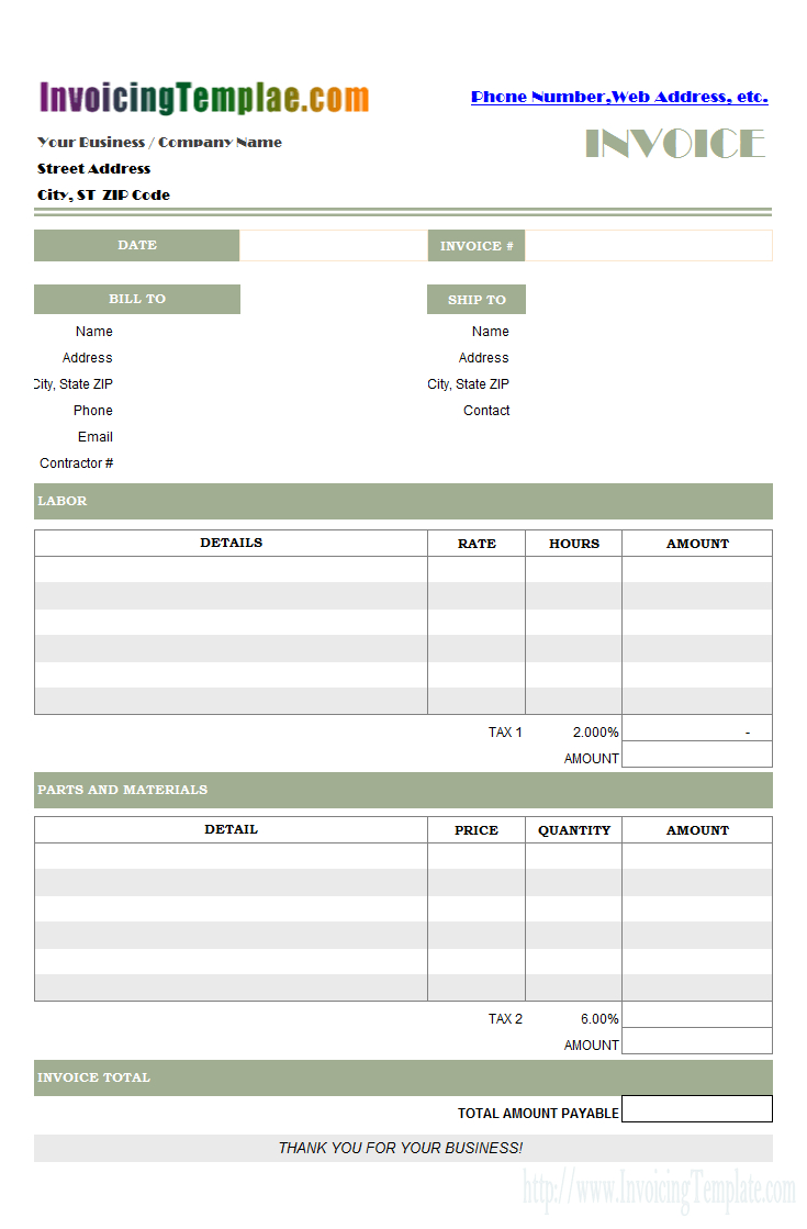 Parts And Labor Invoicing Format With Regard To Excel 2013 Invoice Template