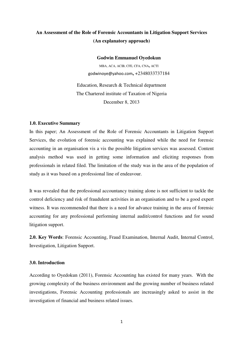 Pdf) An Assessment Of The Role Of Forensic Accountants In Regarding Forensic Accounting Report Template