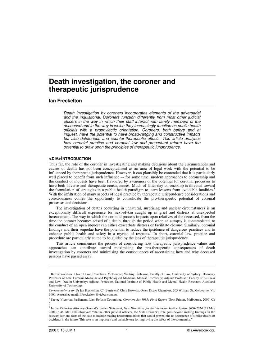 Pdf) Death Investigation, The Coroner And Therapeutic Intended For Coroner's Report Template