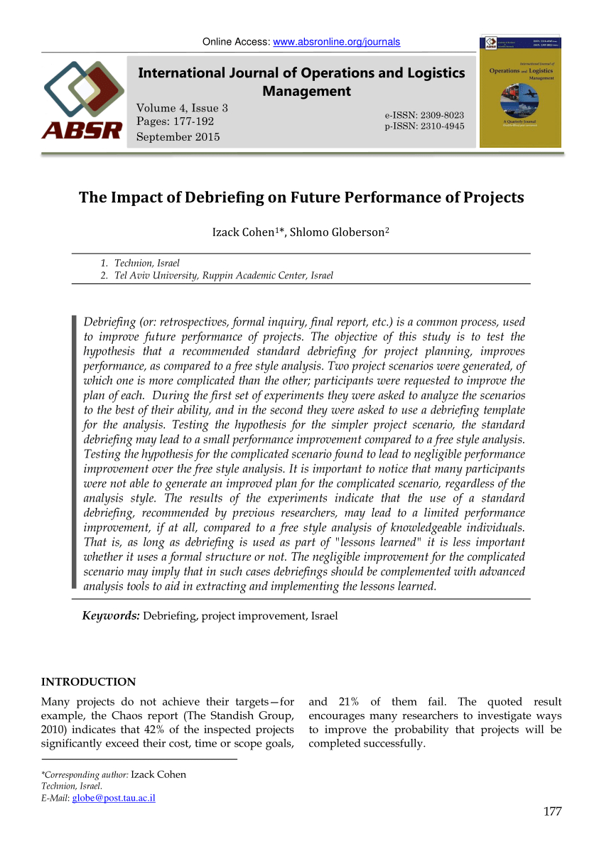 Pdf) The Impact Of Debriefing On Future Performance Of Projects Regarding Debriefing Report Template