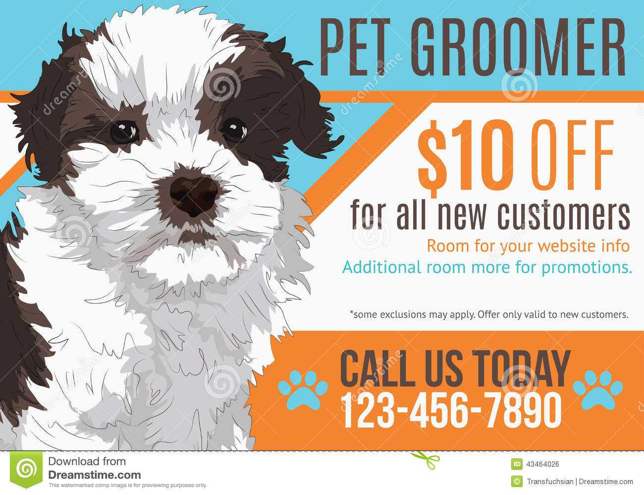 Pet Groomer Postcard Template Stock Vector – Illustration Of With Regard To Dog Grooming Flyers Template