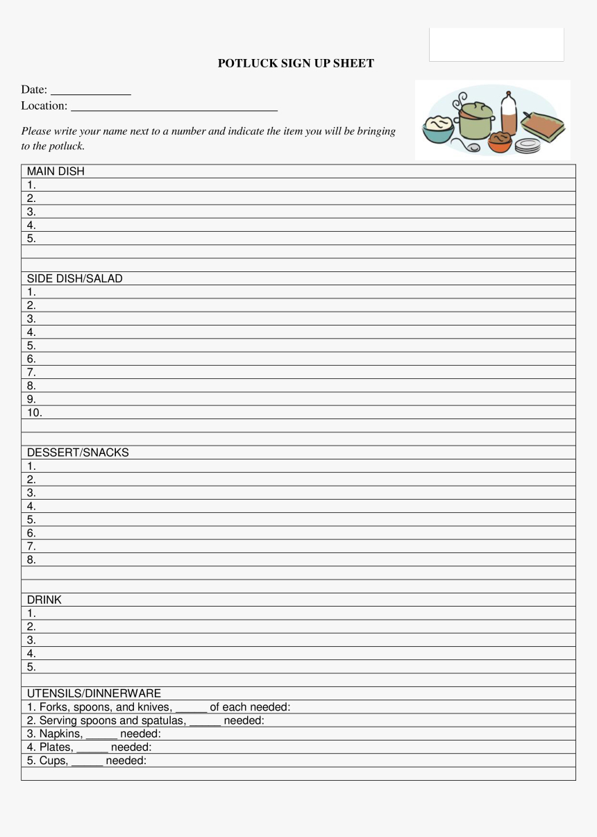 Potluck Signup Sheet Main Image – Printable Sign Up Sheet In Free Sign Up Sheet Template Word