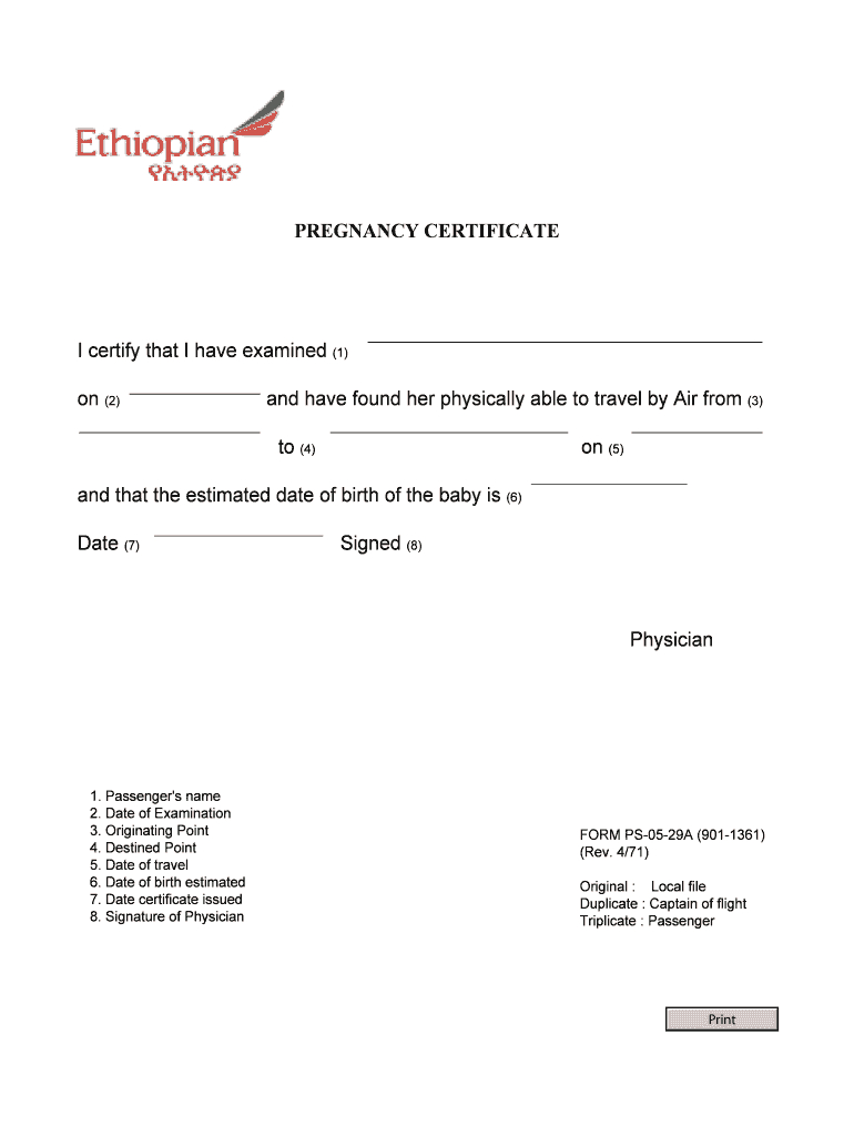 Pregnancy Fit To Fly Letter Sample - Fill Online, Printable In Fit To Fly Certificate Template