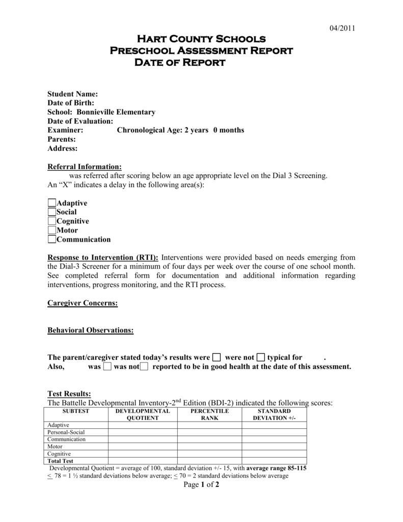 Preschool Evaluation Report Template Intended For Deviation Report Template