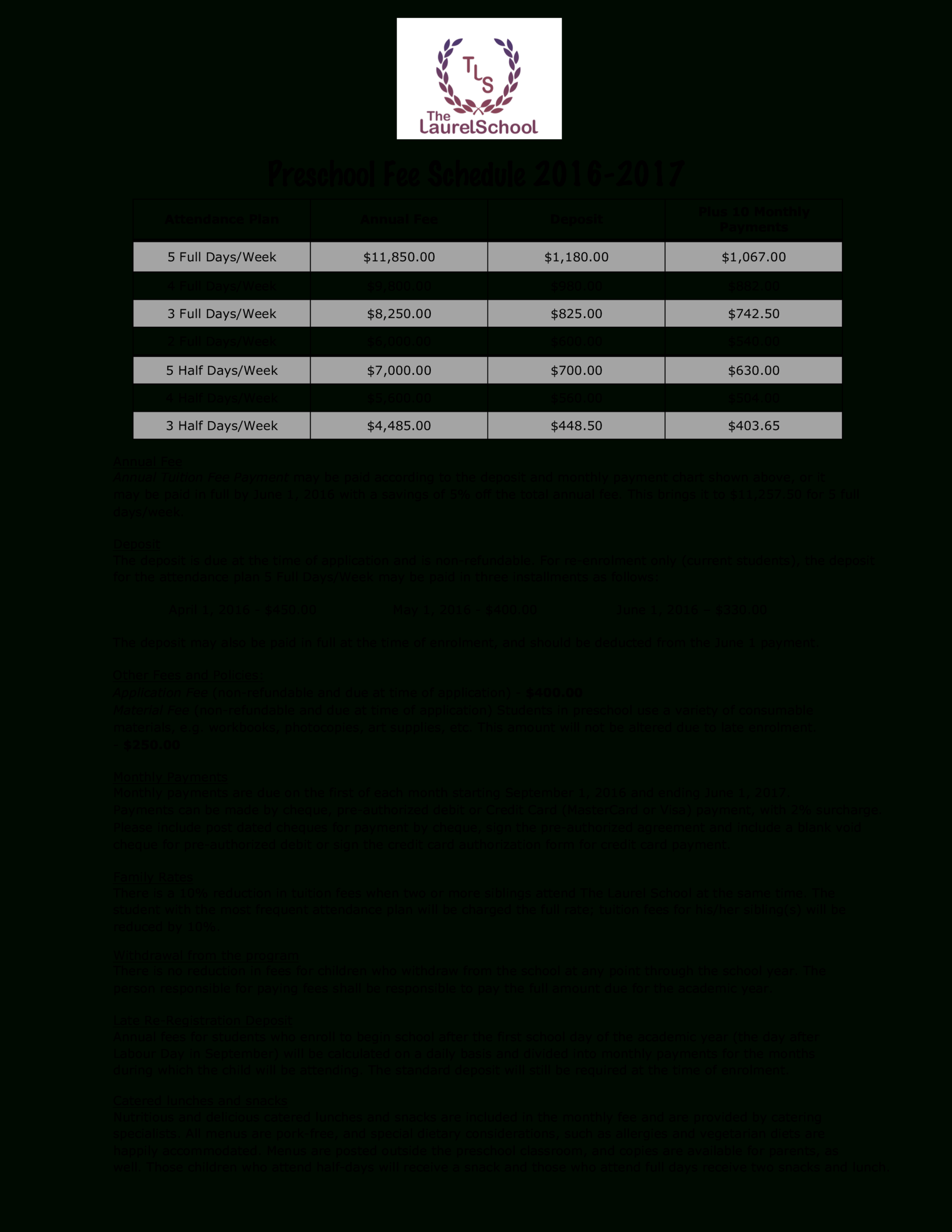 Preschool Fee Schedule | Templates At Allbusinesstemplates Regarding Fee Schedule Template