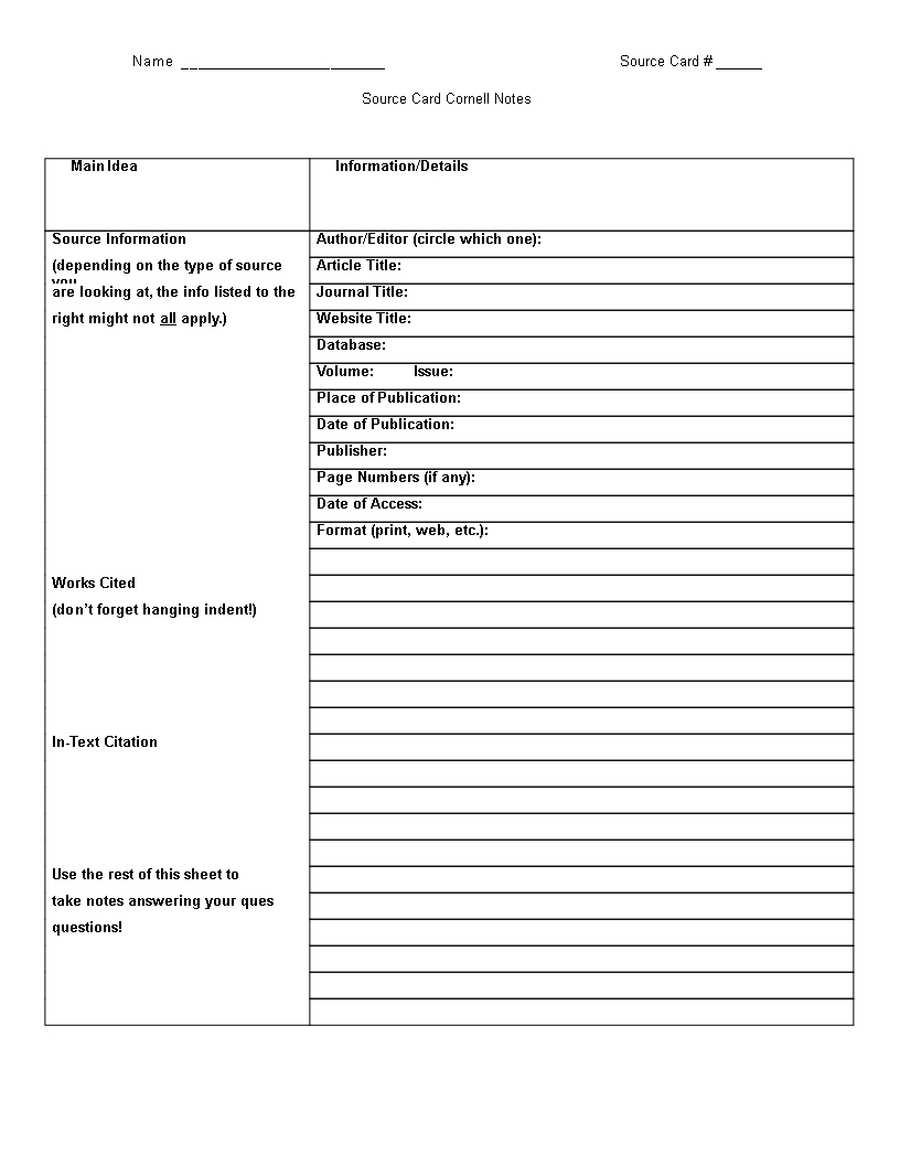 Printable Cornell Note Taking Word | Templates At For Cornell Note Template Word