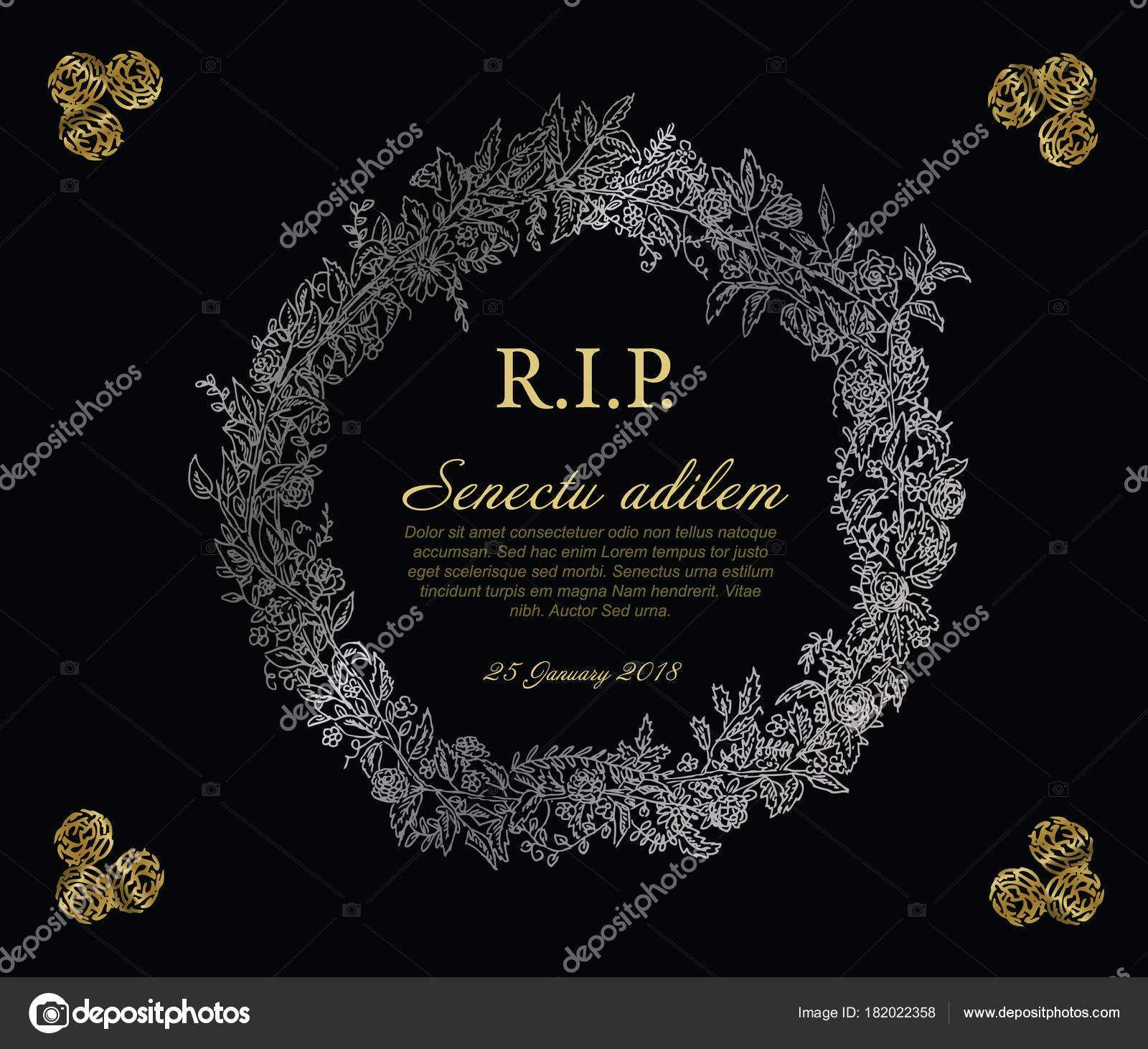 Printable Memorial Card Templates | Silver Golden Flower Pertaining To Funeral Invitation Card Template