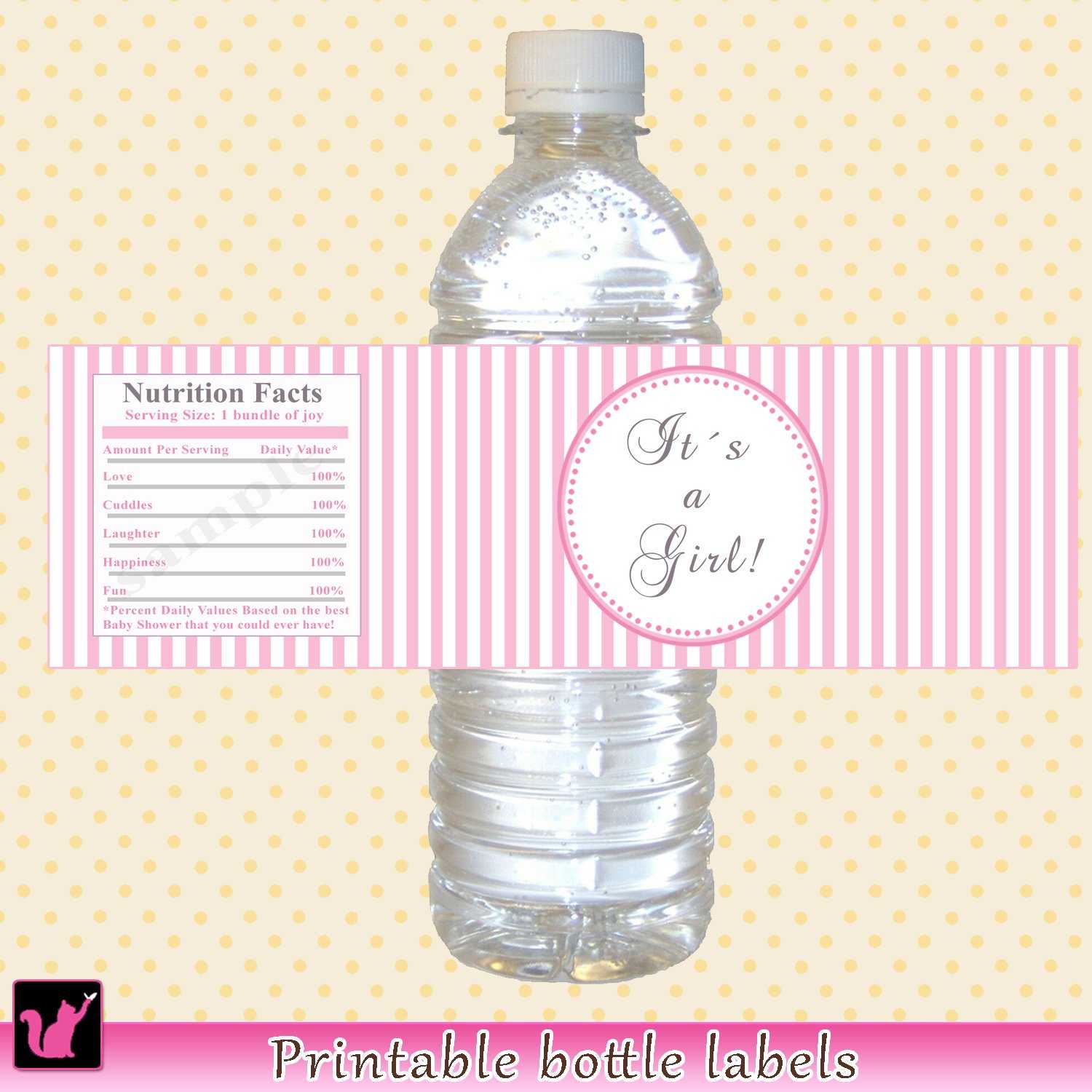 Printable Pink Stripes Lines Water Bottle Labels Wrappers Within Free Water Bottle Labels For Baby Shower Template