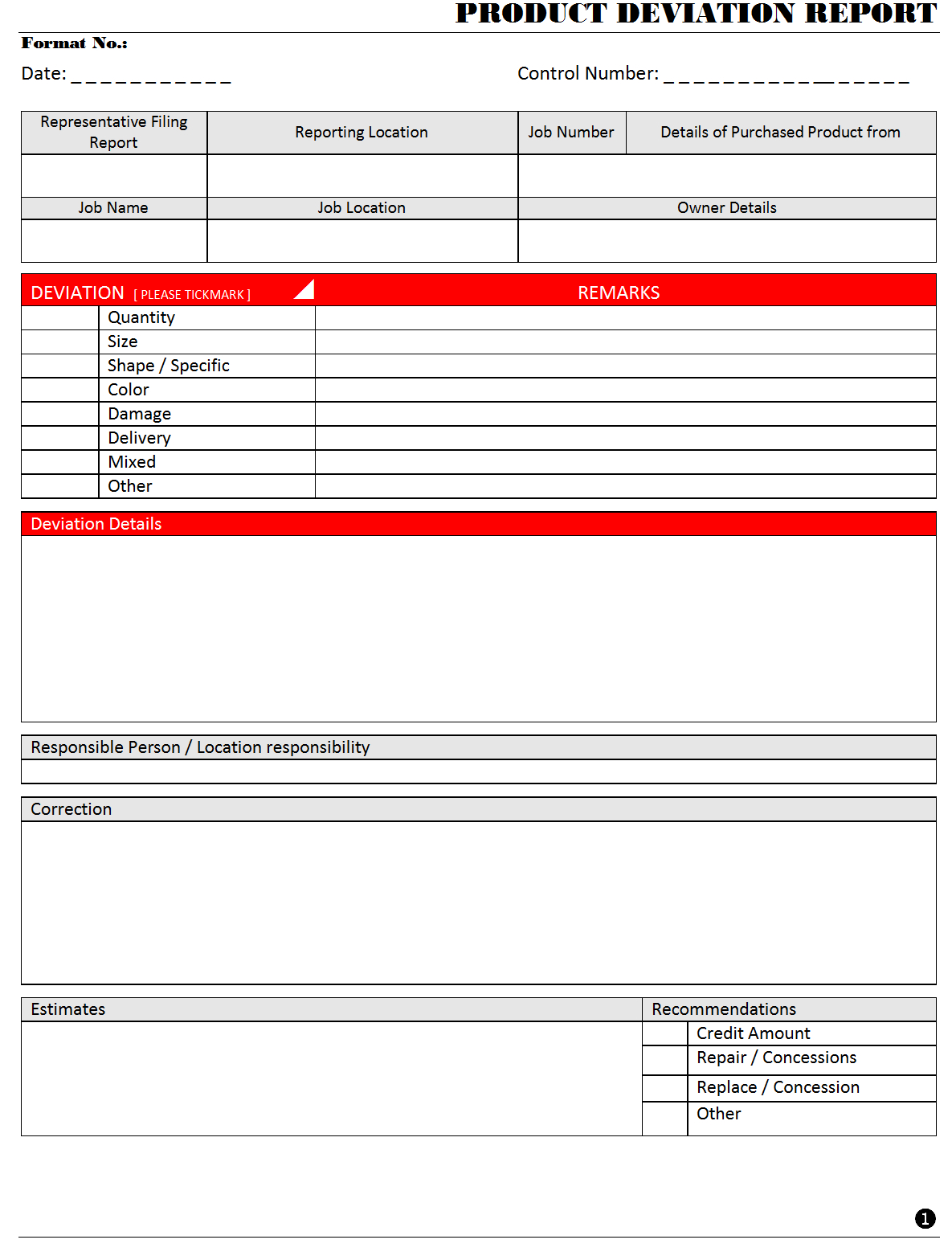Product Deviation Report - Intended For Deviation Report Template