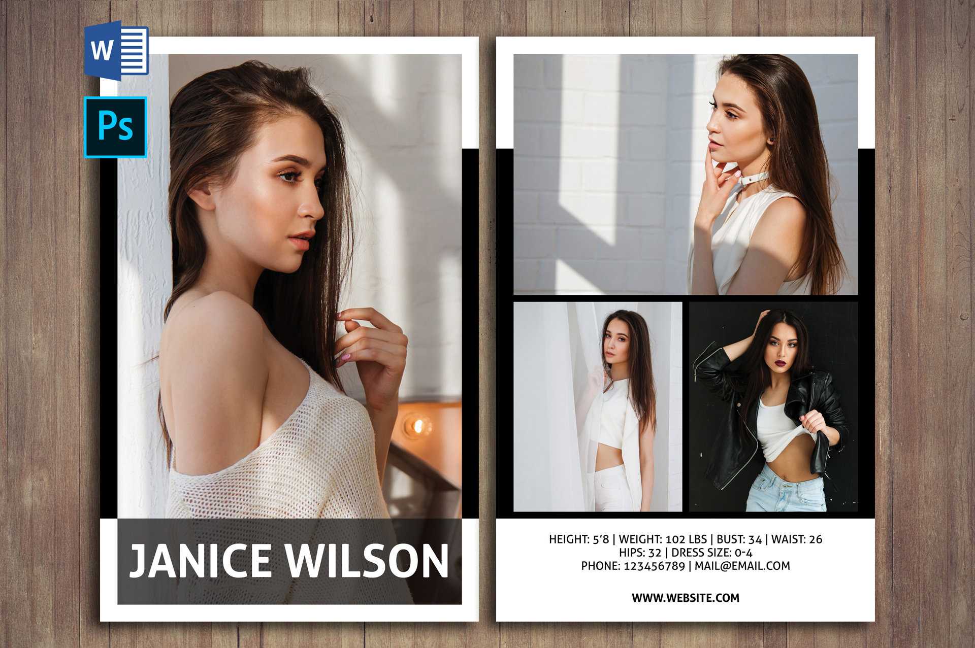 Professional Comp Card Psd Template, Modeling Comp Card Template, Photoshop  Template, Instant Download With Regard To Free Model Comp Card Template Psd