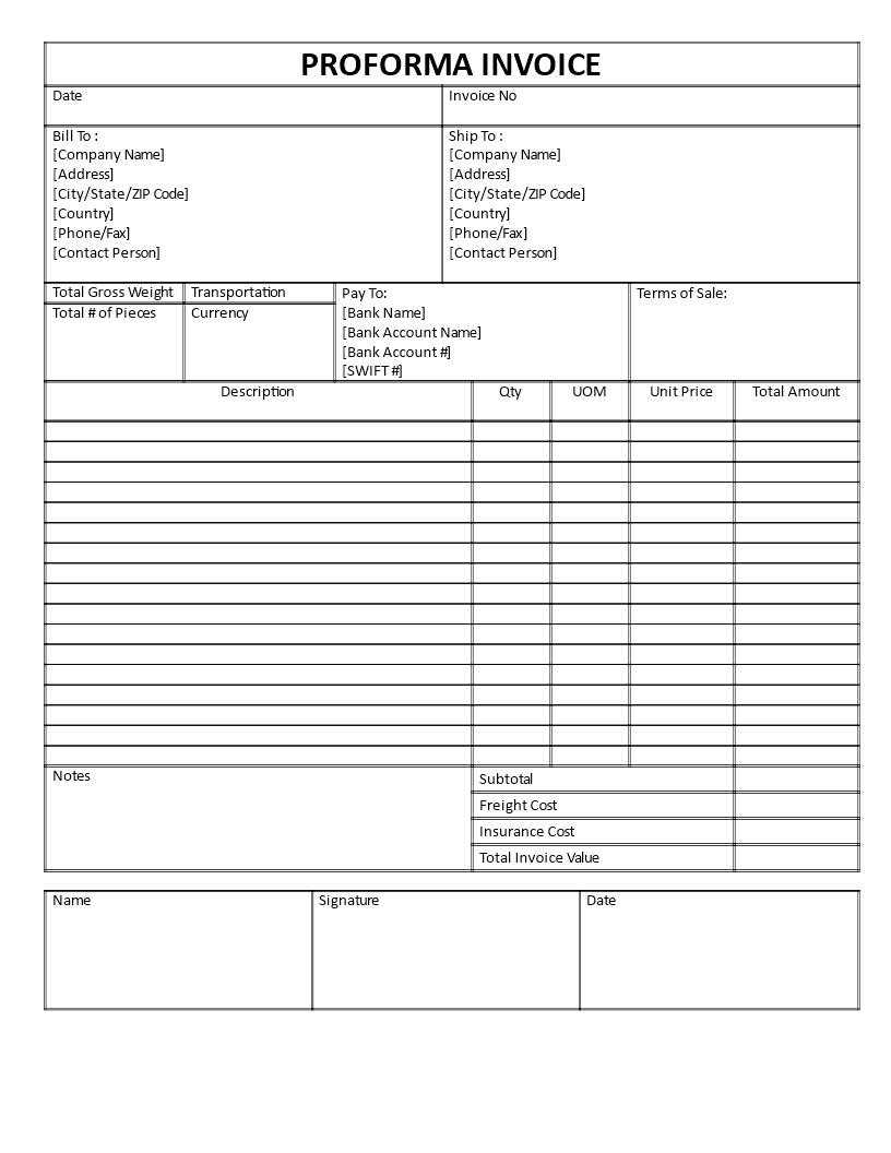 Proforma Invoice Template Word | Templates At In Free Proforma Invoice Template Word