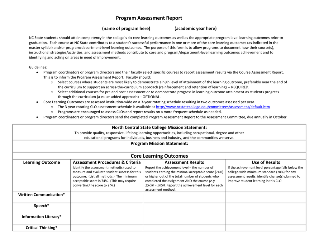 Program Assessment Report Template Intended For Data Quality Assessment Report Template