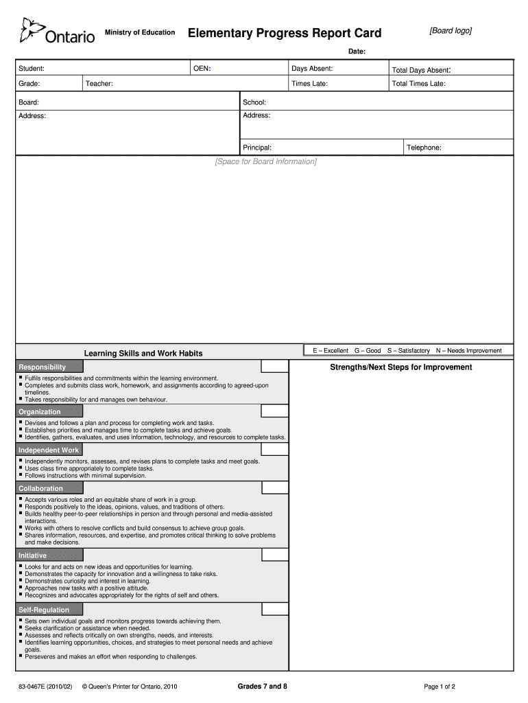 Progress Reports Ontario – Fill Online, Printable, Fillable For College Report Card Template