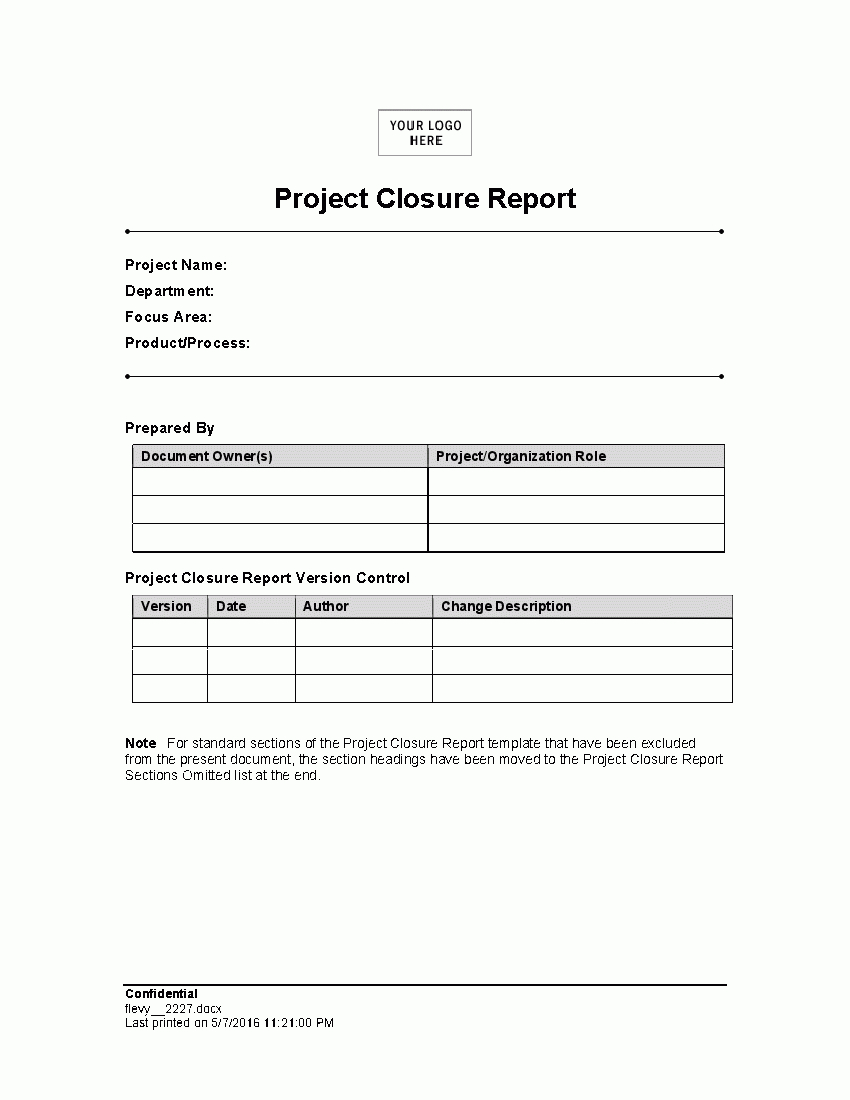 Project Closure Report (Word) – Flevypro Document Intended For Closure Report Template
