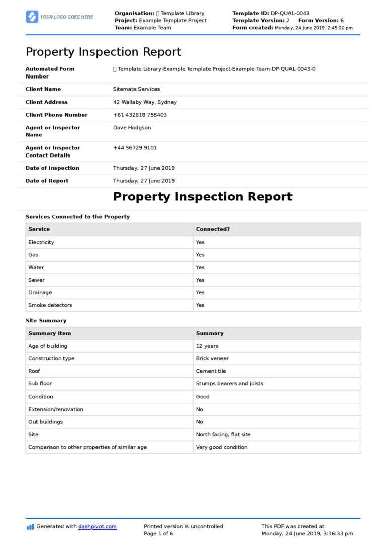 Engineering Inspection Report Template