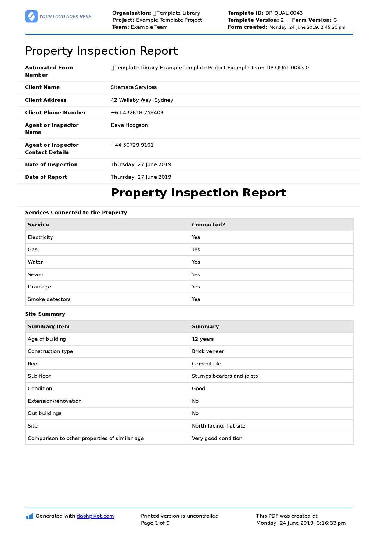 Property Inspection Report Template (Free And Customisable) Pertaining To Commercial Property Inspection Report Template