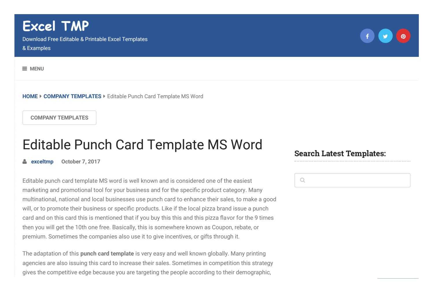 Punch Card Templateexcel Tmp – Issuu Inside Free Printable Punch Card Template