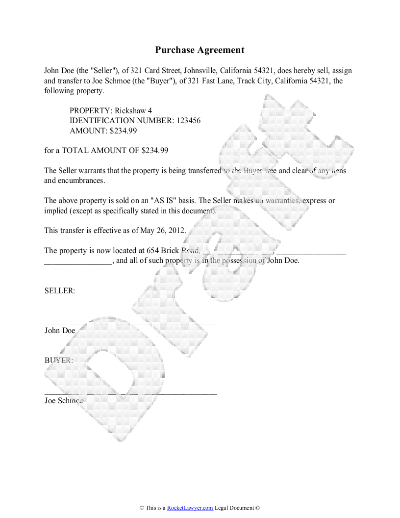Purchase Agreement Template – Free Purchase Agreement Intended For Free Business Transfer Agreement Template